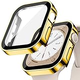 EIHAIHIS Hard PC wasserdichte Hülle Kompatibel für Apple Watch 45mm, Eingebauter Displayschutz aus Gehärtetem Glas, HD Full Cover Protective Bumper für iWatch Series 8 7, Gold 45mm